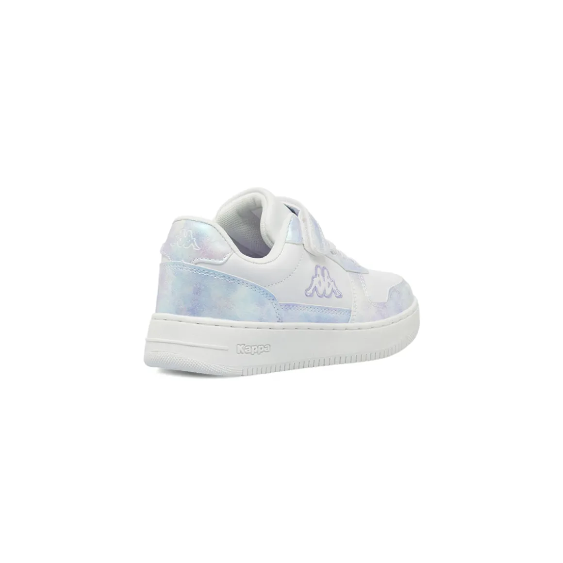 Sneakers bianche da bambina con strappo e dettaglio irridescente Kappa