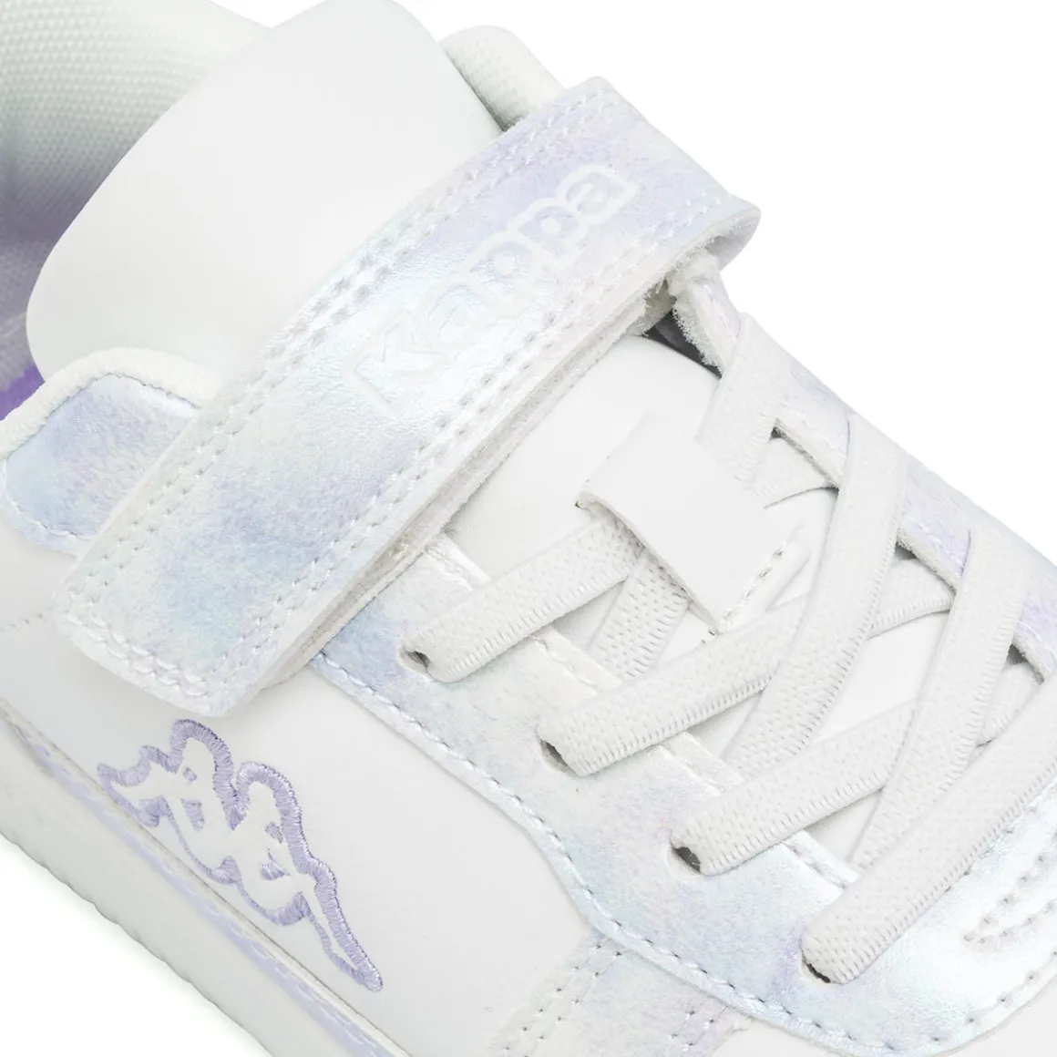 Sneakers bianche da bambina con strappo e dettaglio irridescente Kappa
