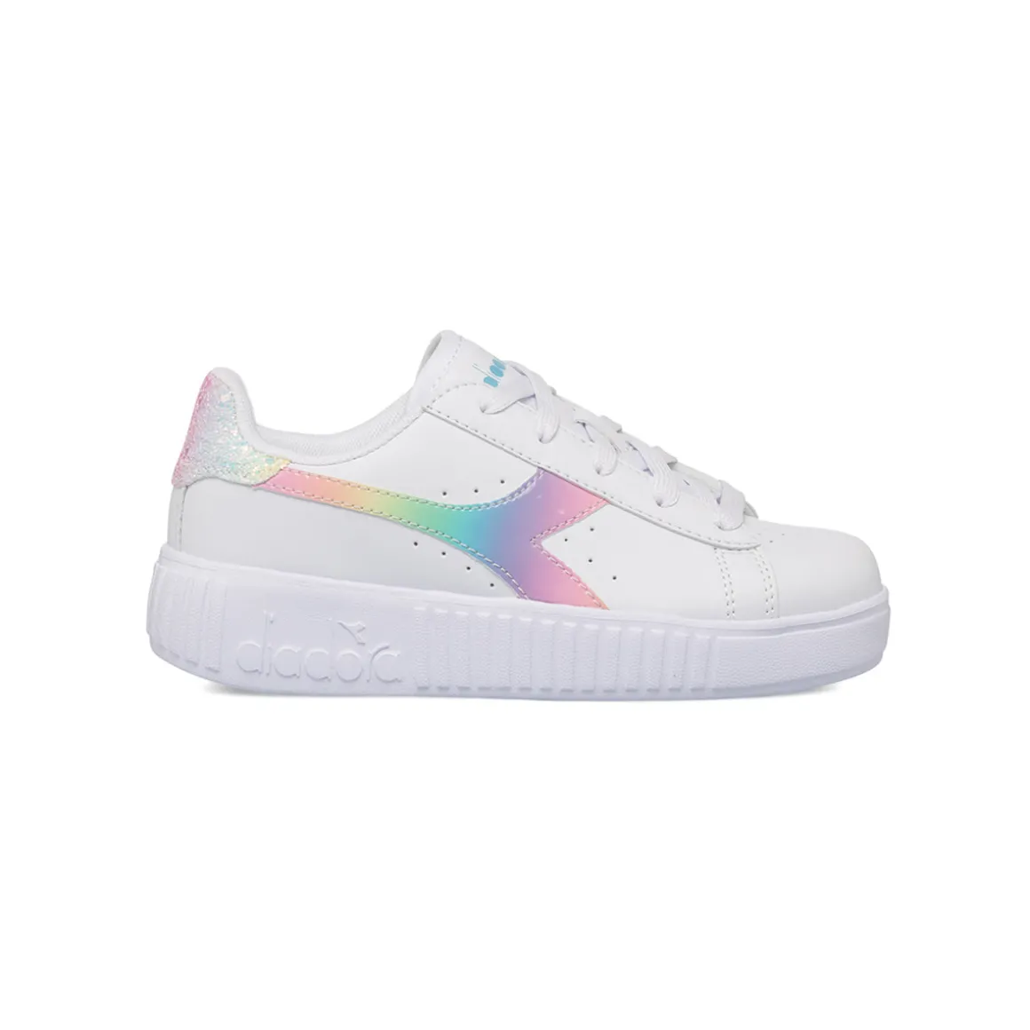Sneakers bianche da bambina con logo arcobaleno Diadora Game Step Bloom PS