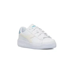 Sneakers bianche da bambina con dettaglio azzurro Diadora