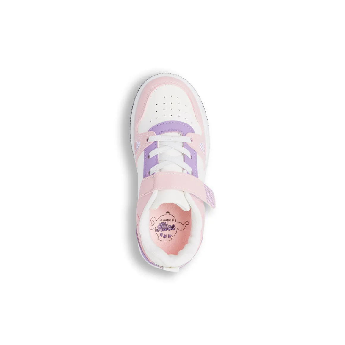 Sneakers bianche da bambina Le Scarpe di Alice con dettagli rosa e lilla