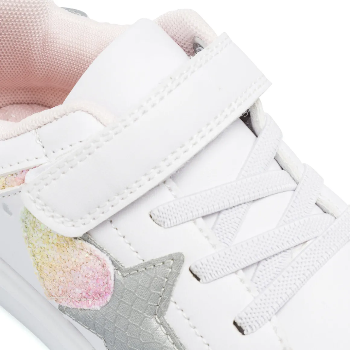 Sneakers bianche da bambina con cuore e stella glitter Dieci Baci