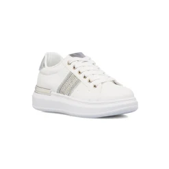 Sneakers bianche da donna con dettagli argento e strass Lora Ferres