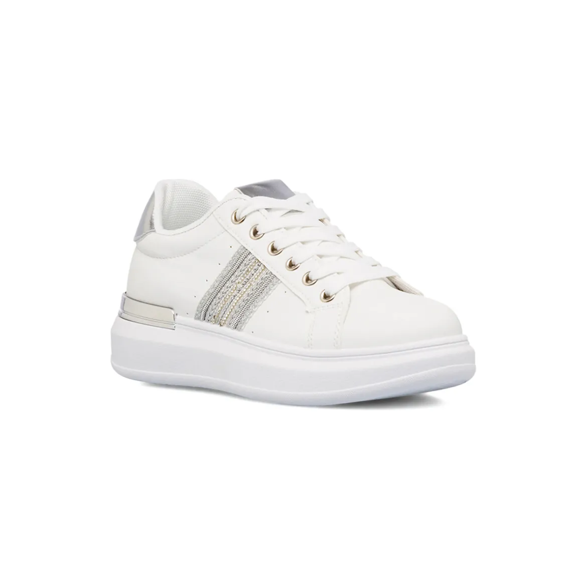 Sneakers bianche da donna con dettagli argento e strass Lora Ferres