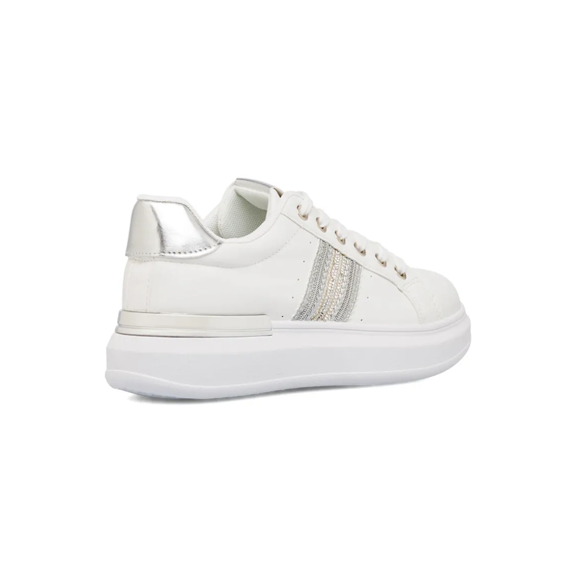 Sneakers bianche da donna con dettagli argento e strass Lora Ferres