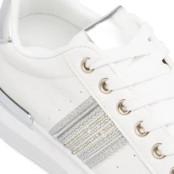 Sneakers bianche da donna con dettagli argento e strass Lora Ferres