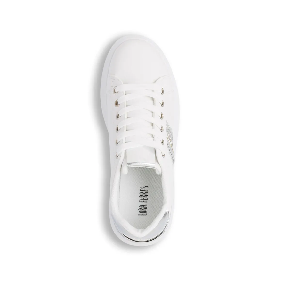 Sneakers bianche da donna con dettagli argento e strass Lora Ferres