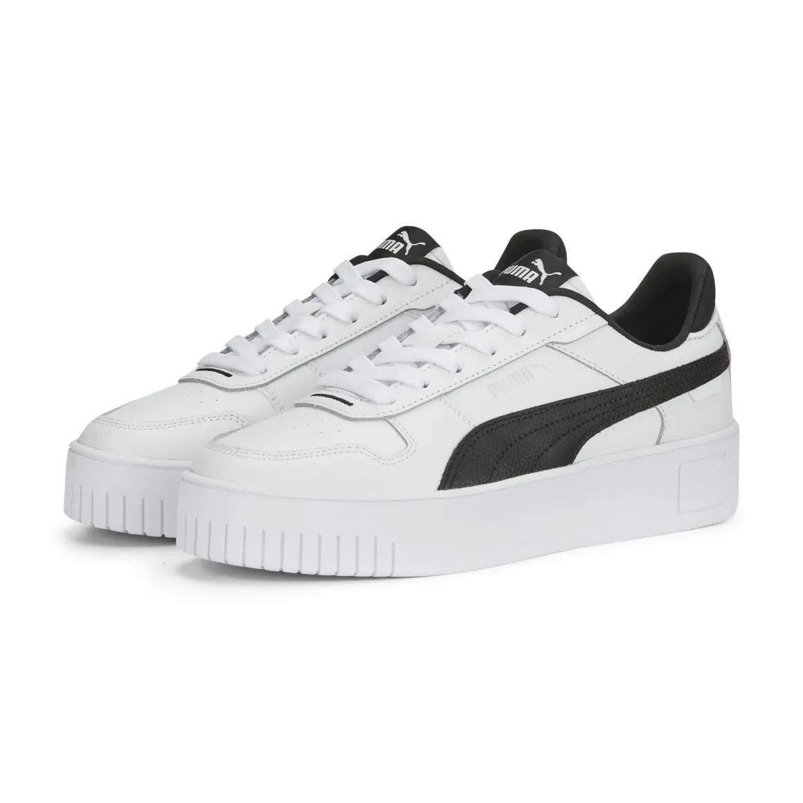 Sneakers bianche da donna con striscia laterale nera e maxi-suola Puma Carina Street