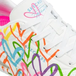 Sneakers bianche da Donna in memory foam Skechers Uno con cuori multicolore