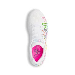 Sneakers bianche da Donna in memory foam Skechers Uno con cuori multicolore