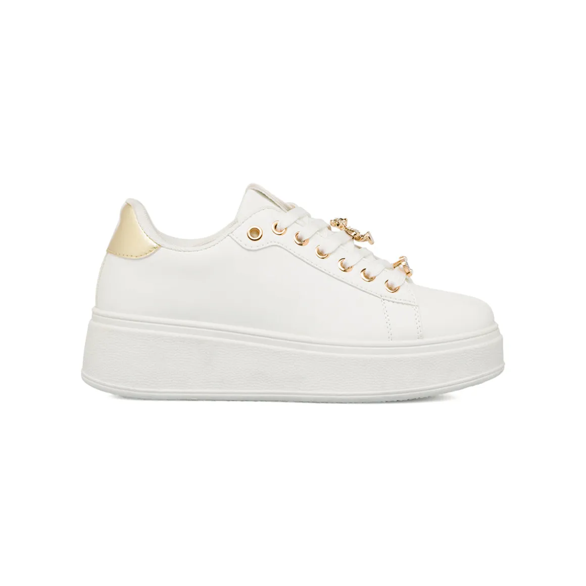 Sneakers bianche da Donna con dettaglio oro e cristalli Lora Ferres