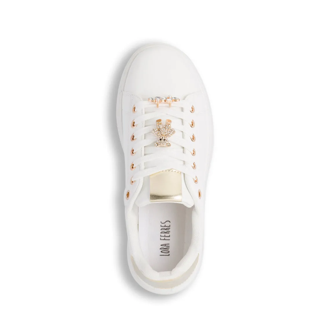 Sneakers bianche da Donna con dettaglio oro e cristalli Lora Ferres