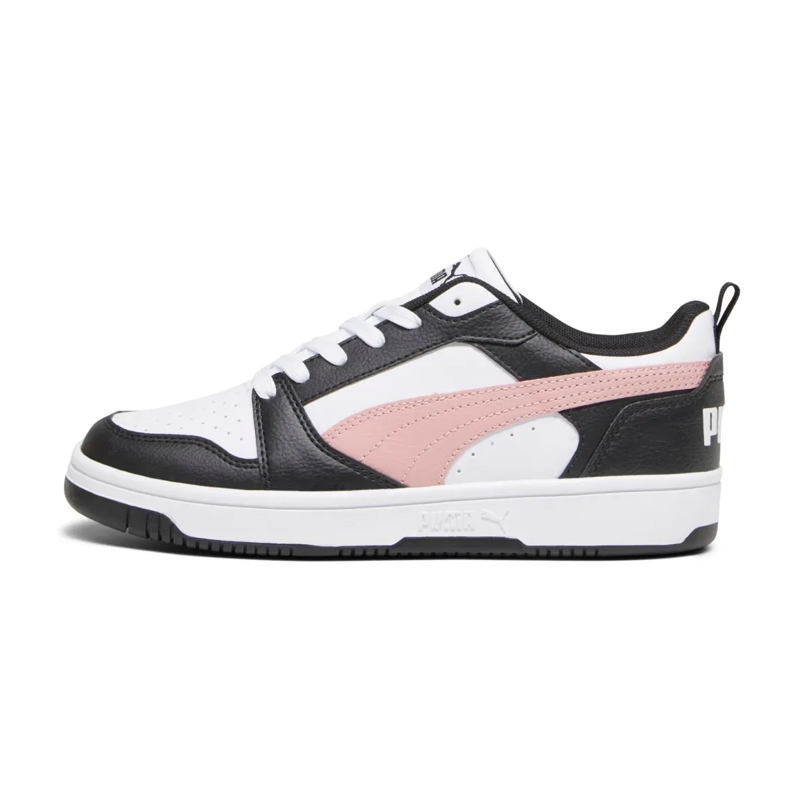 Sneakers bianche da donna con striscia laterale rosa Puma Rebound v6