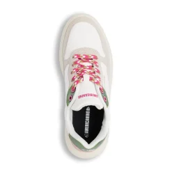 Sneakers bianche da donna con inserti beige e verde metallizzato Americanino