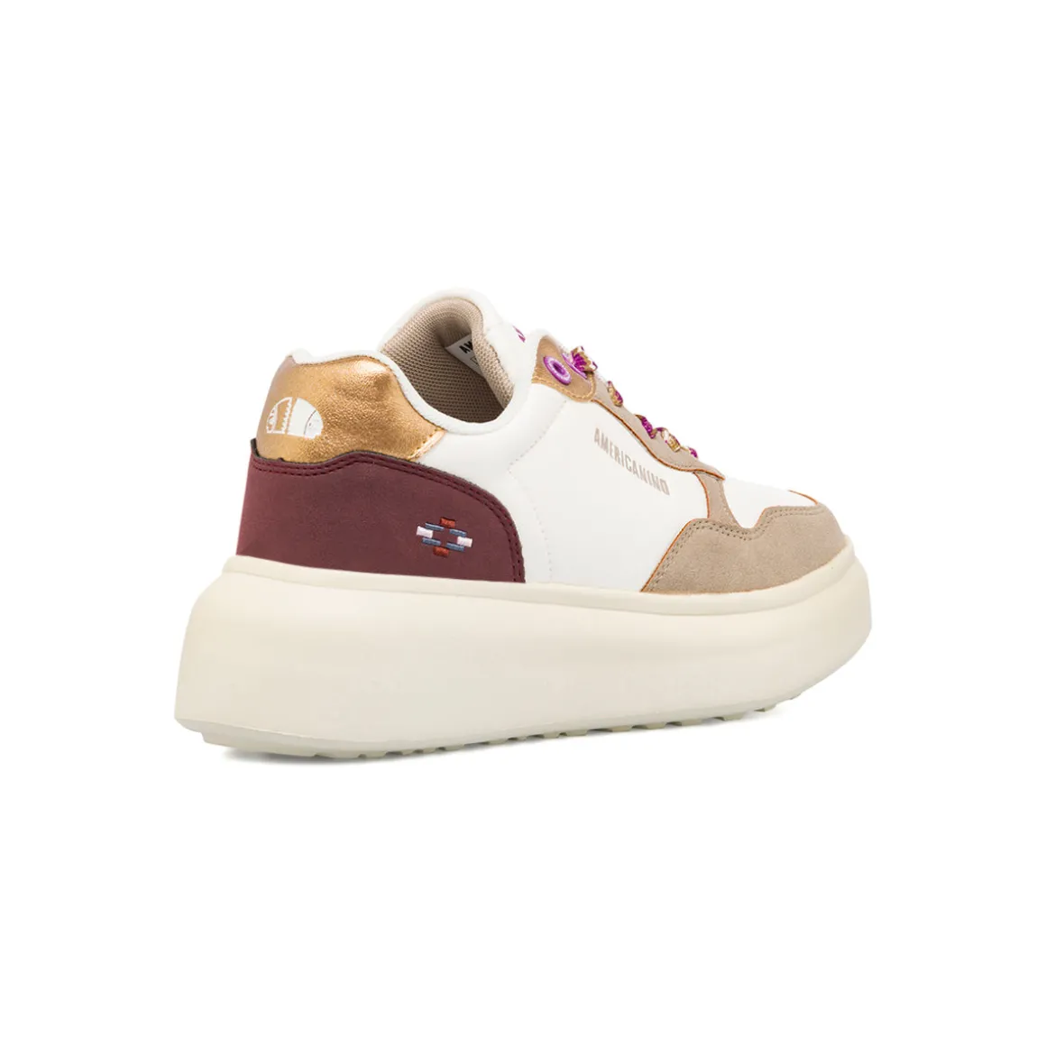 Sneakers bianche da donna con inserti marroni e metallizzati Americanino