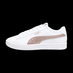 Sneakers bianche da ragazza con decorazioni oro rosa Puma Rickie Classic Jr