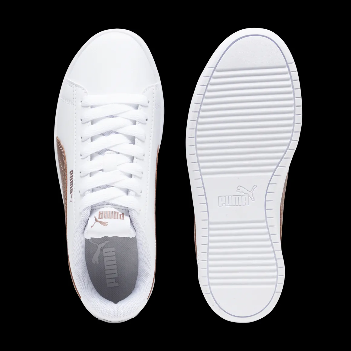 Sneakers bianche da ragazza con decorazioni oro rosa Puma Rickie Classic Jr