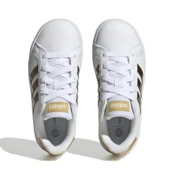Sneakers bianche da ragazza con strisce oro adidas Grand Court 2.0 K
