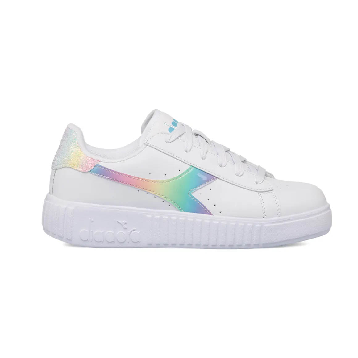 Sneakers bianche da ragazza con logo arcobaleno Diadora Game Step Bloom GS