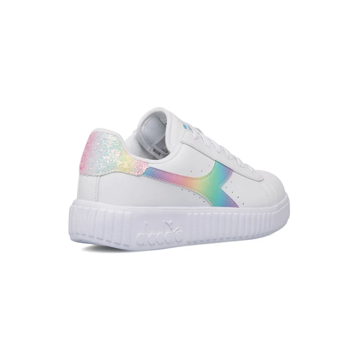 Sneakers bianche da ragazza con logo arcobaleno Diadora Game Step Bloom GS