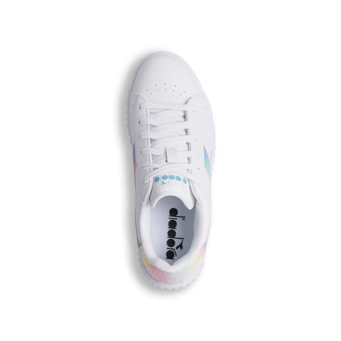 Sneakers bianche da ragazza con logo arcobaleno Diadora Game Step Bloom GS