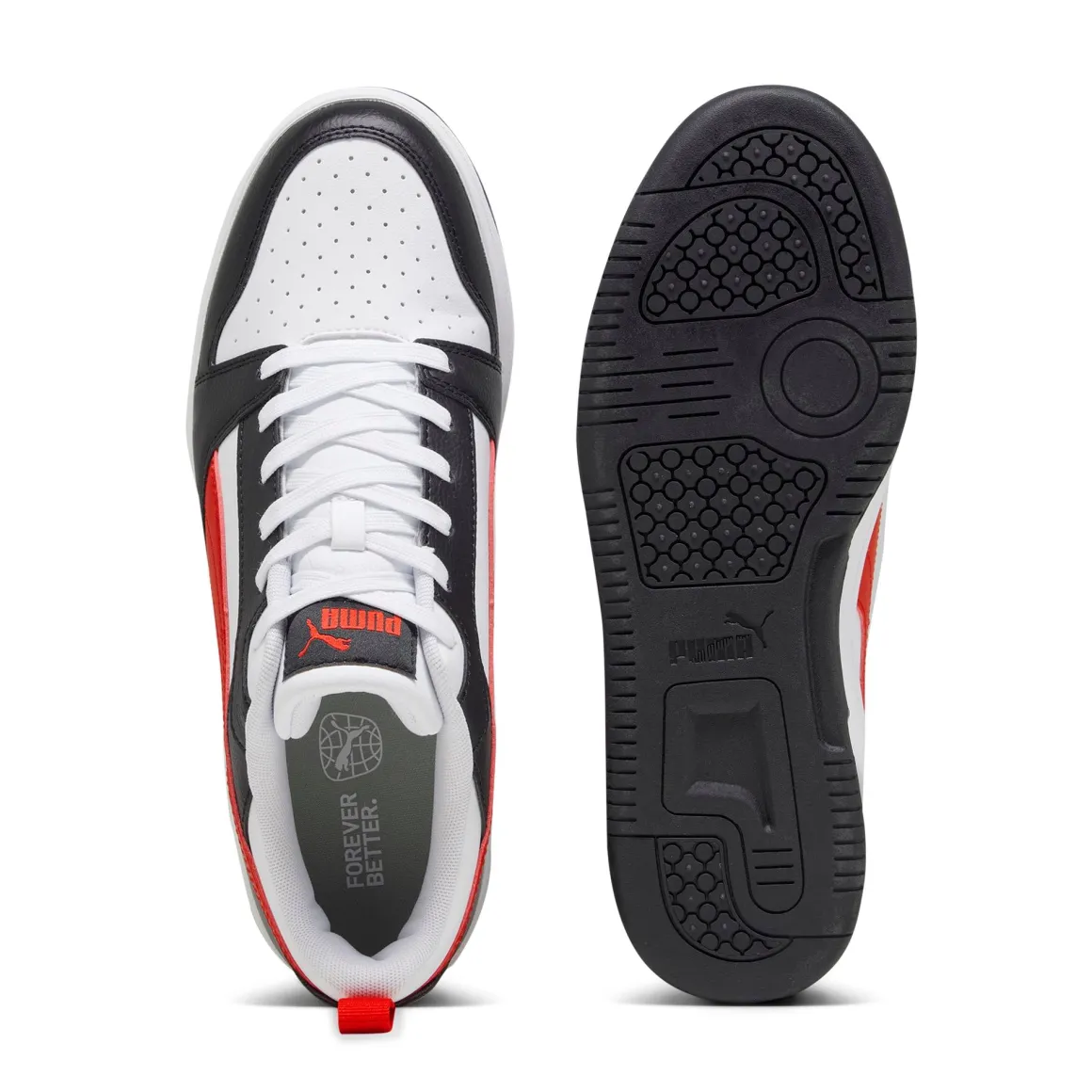 Sneakers bianche da uomo dettagli rossi e neri Puma Rebound v6