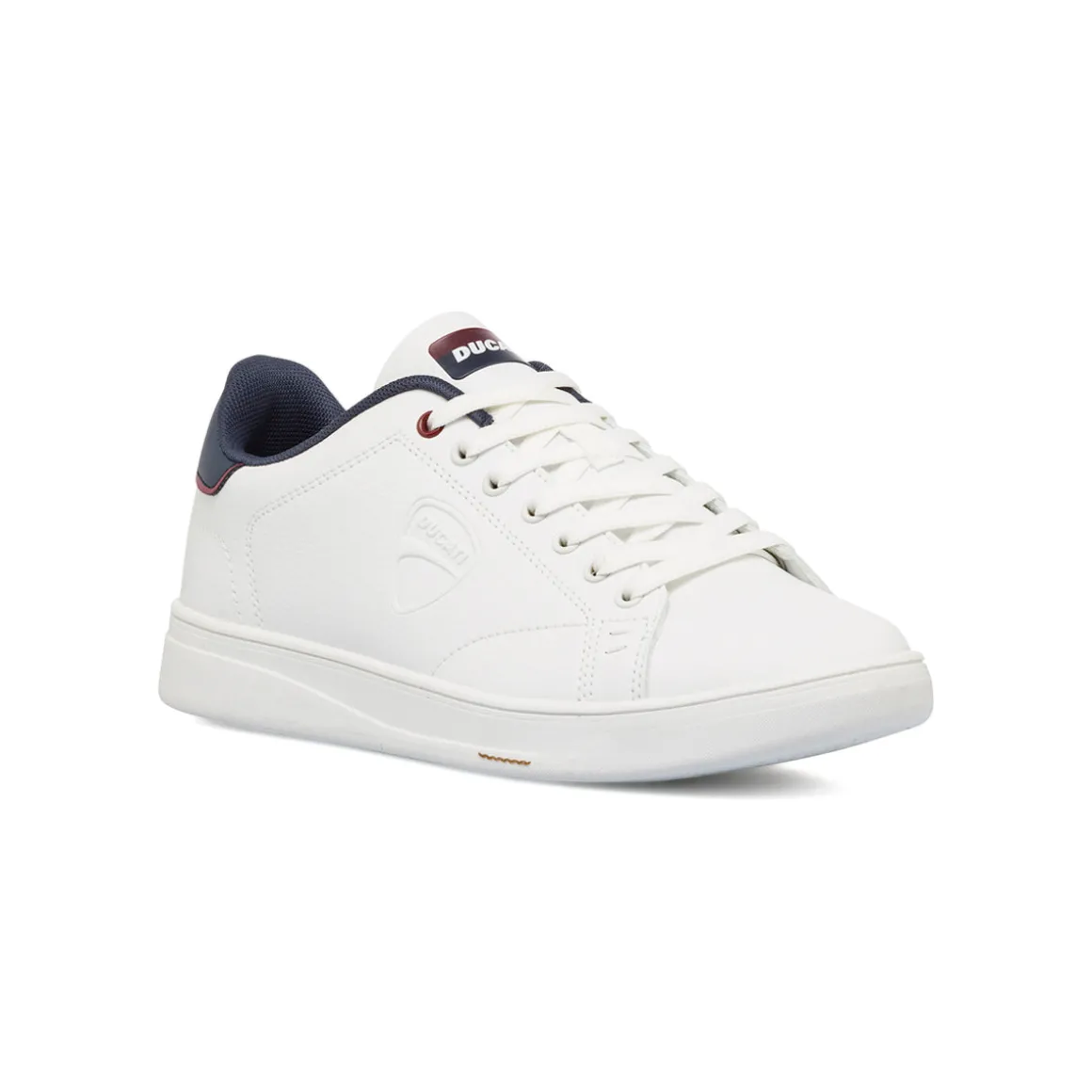 Sneakers bianche da uomo con dettagli blu e logo Ducati Slick