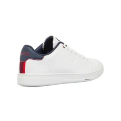 Sneakers bianche da uomo con dettagli blu e logo Ducati Slick