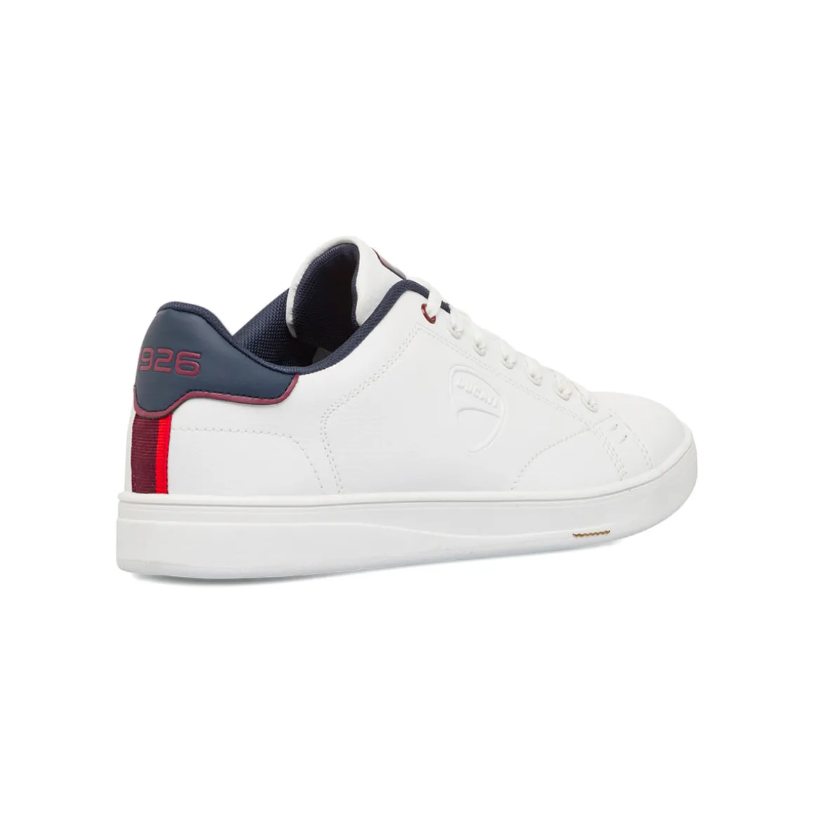 Sneakers bianche da uomo con dettagli blu e logo Ducati Slick