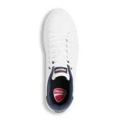 Sneakers bianche da uomo con dettagli blu e logo Ducati Slick