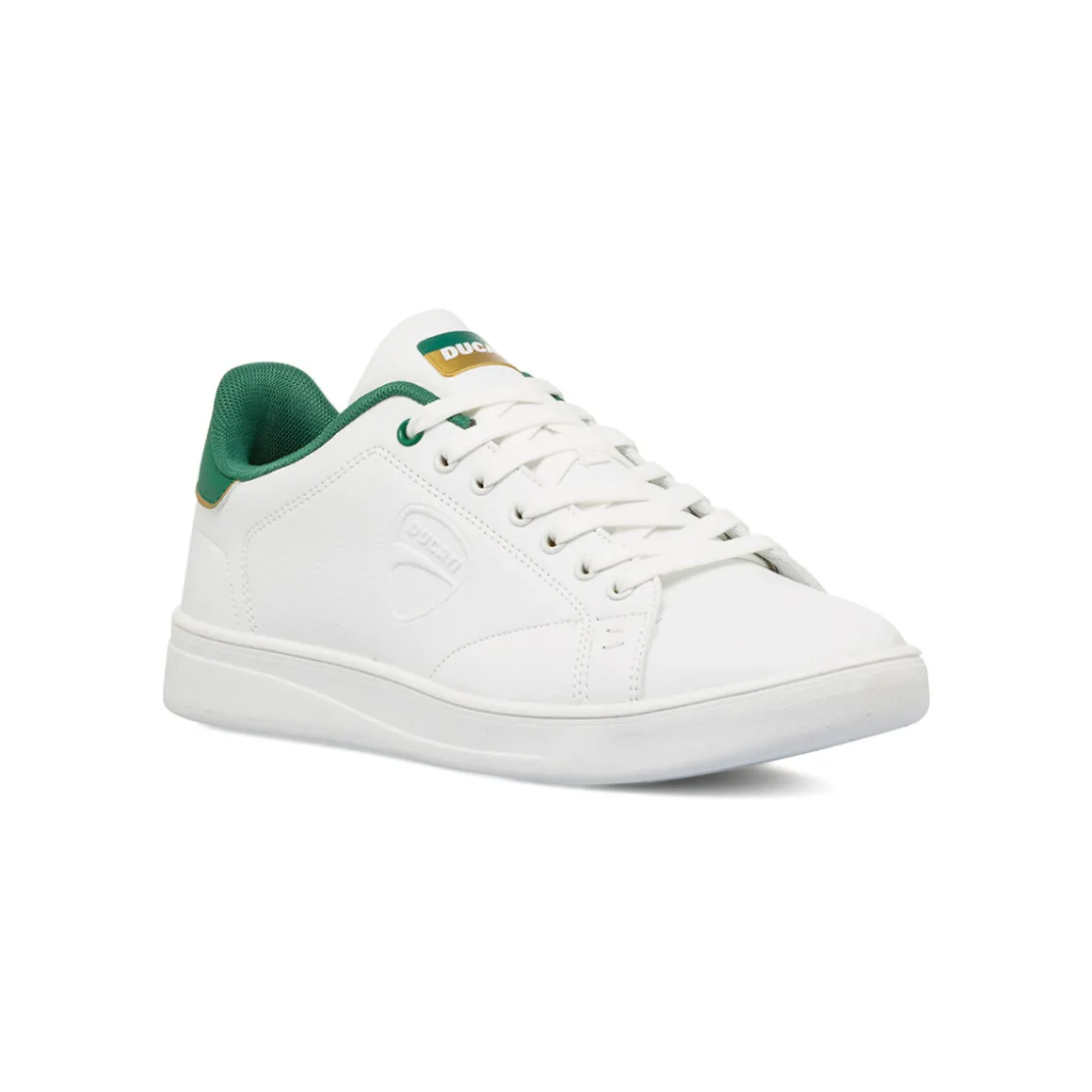 Sneakers bianche da uomo con dettagli verde e logo Ducati Slick