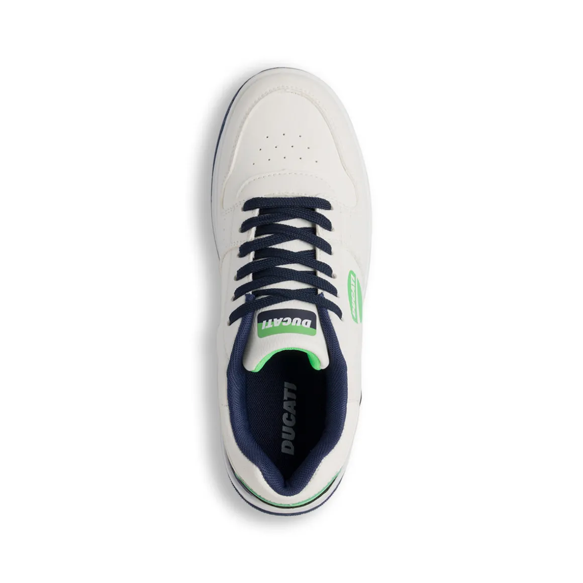 Sneakers bianche e blu da ragazzo con logo e dettagli verdi Ducati