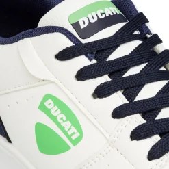Sneakers bianche e blu da ragazzo con logo e dettagli verdi Ducati