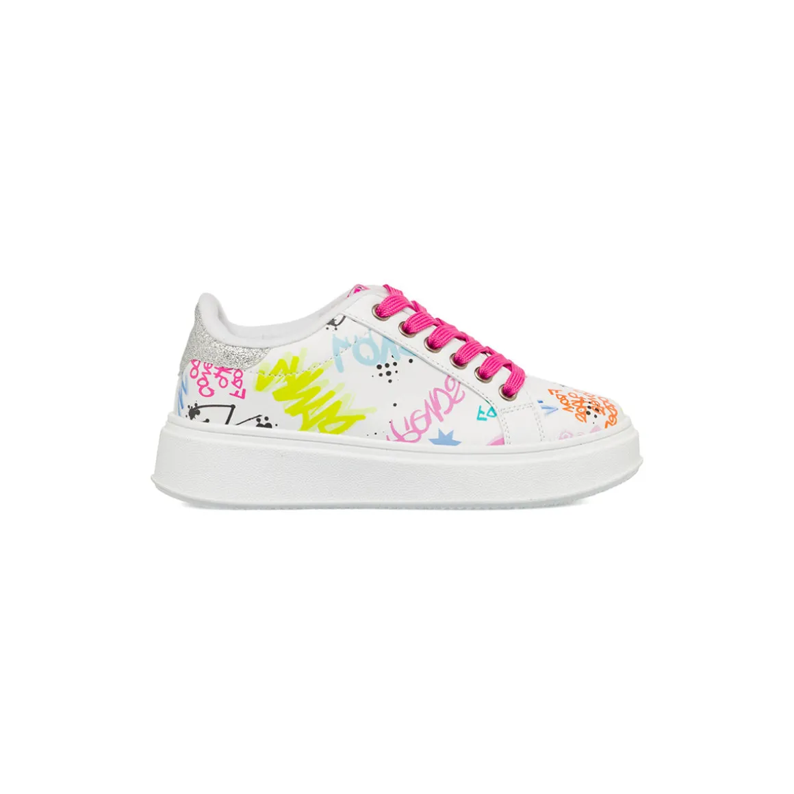 Sneakers bianche e colorate da Ragazza con lacci rosa Dieci Baci