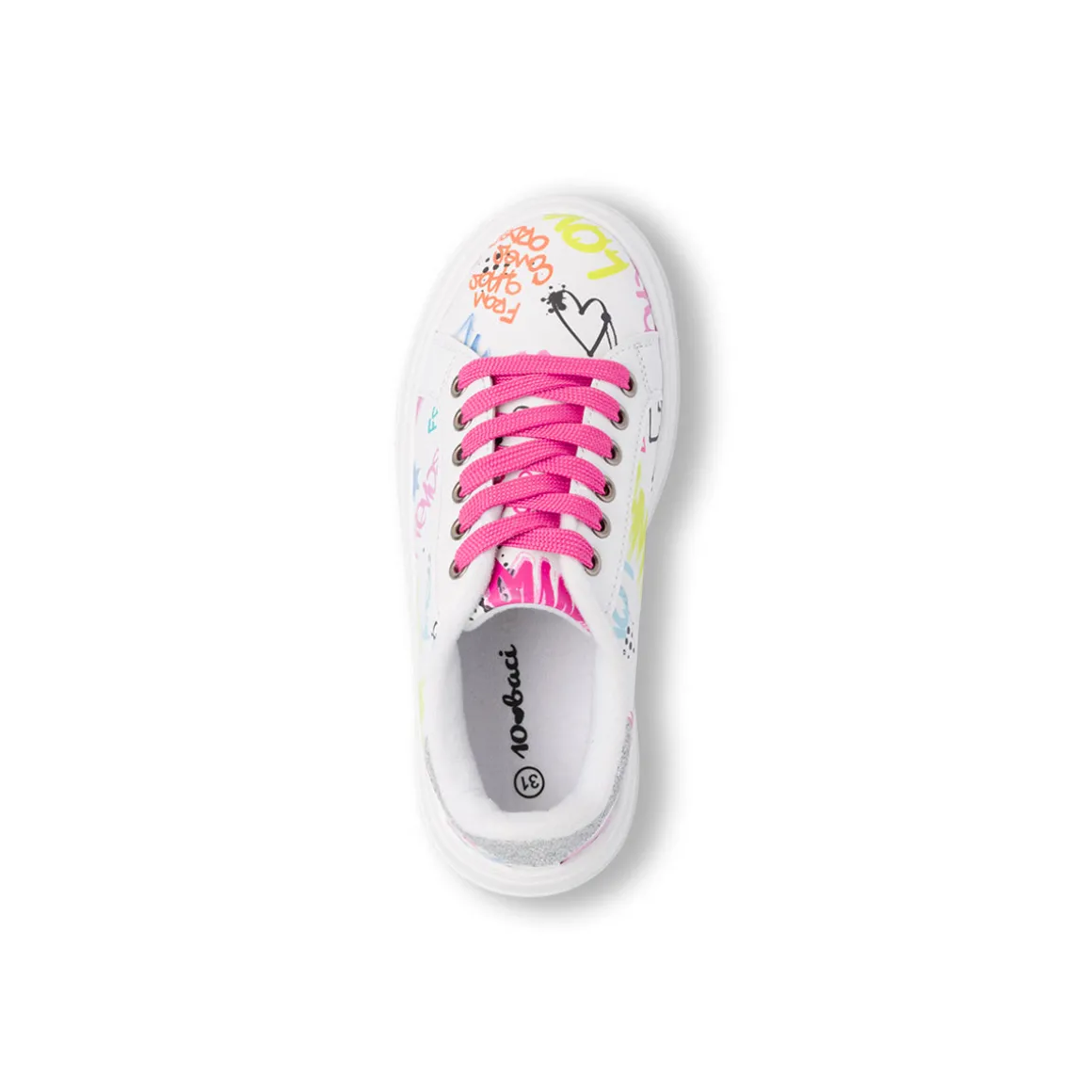Sneakers bianche e colorate da Ragazza con lacci rosa Dieci Baci