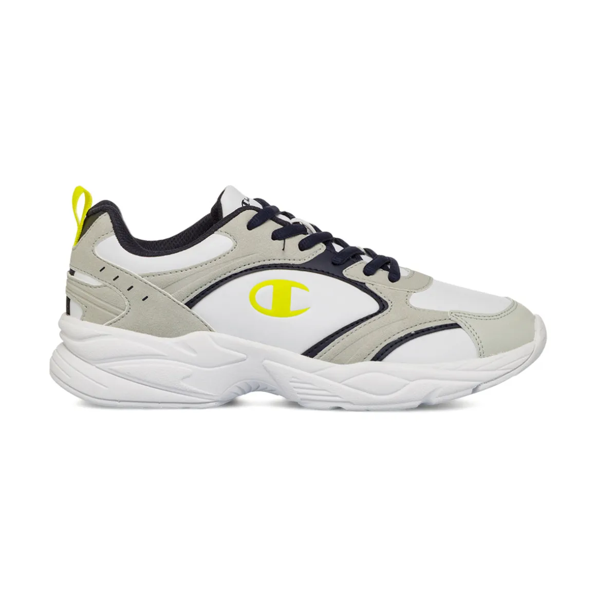 Sneakers bianche e grigio chiaro da ragazzo con dettagli gialli Champion Count B GS