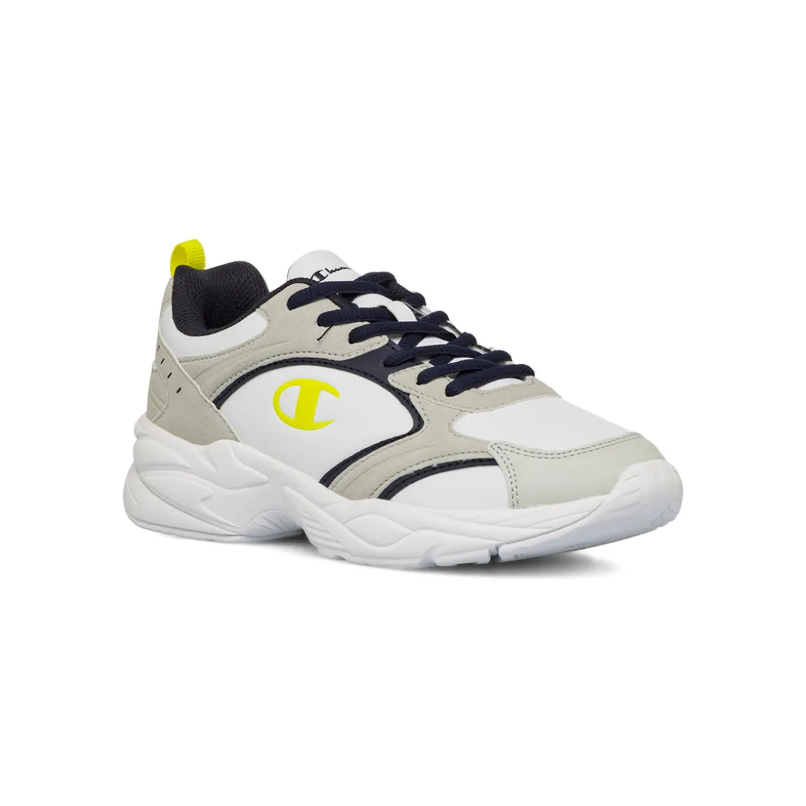 Sneakers bianche e grigio chiaro da ragazzo con dettagli gialli Champion Count B GS