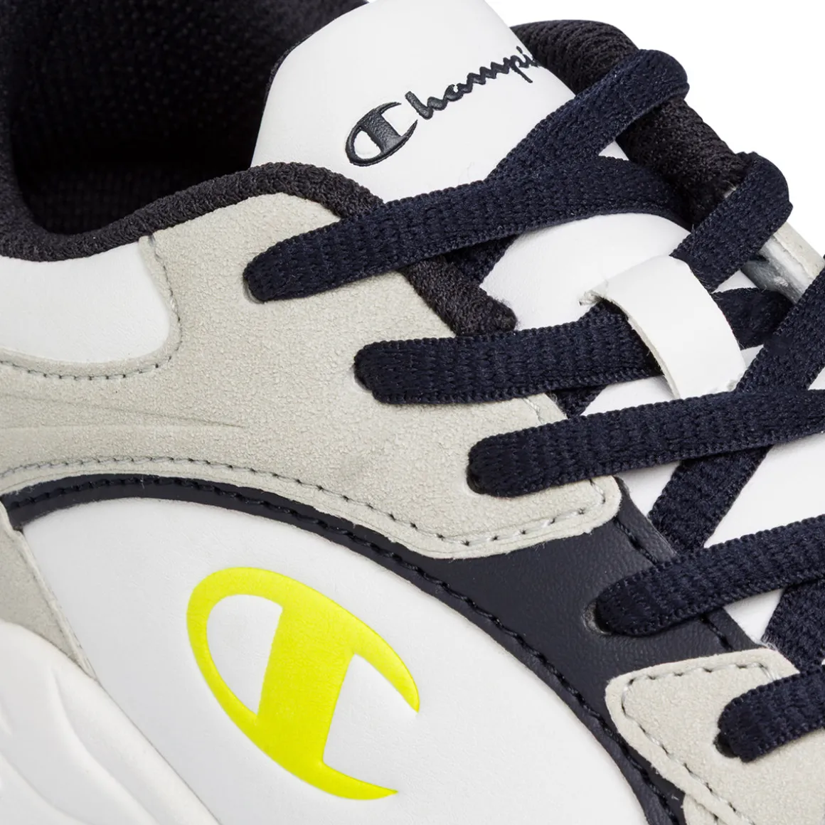 Sneakers bianche e grigio chiaro da ragazzo con dettagli gialli Champion Count B GS
