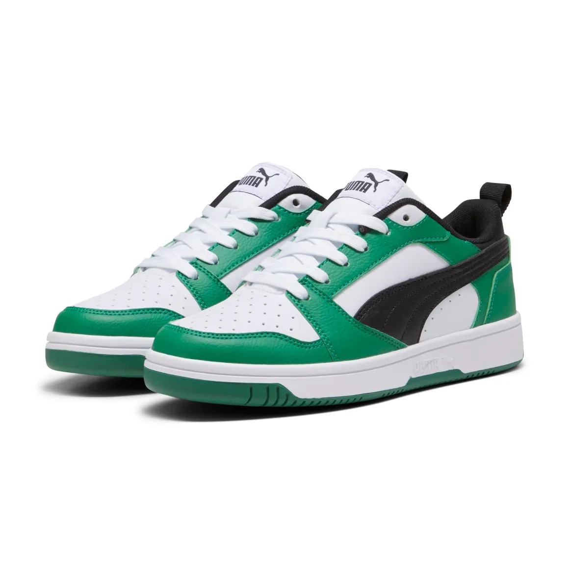 Sneakers bianche, verdi e nere da ragazzo Puma Rebound V6 Lo Jr