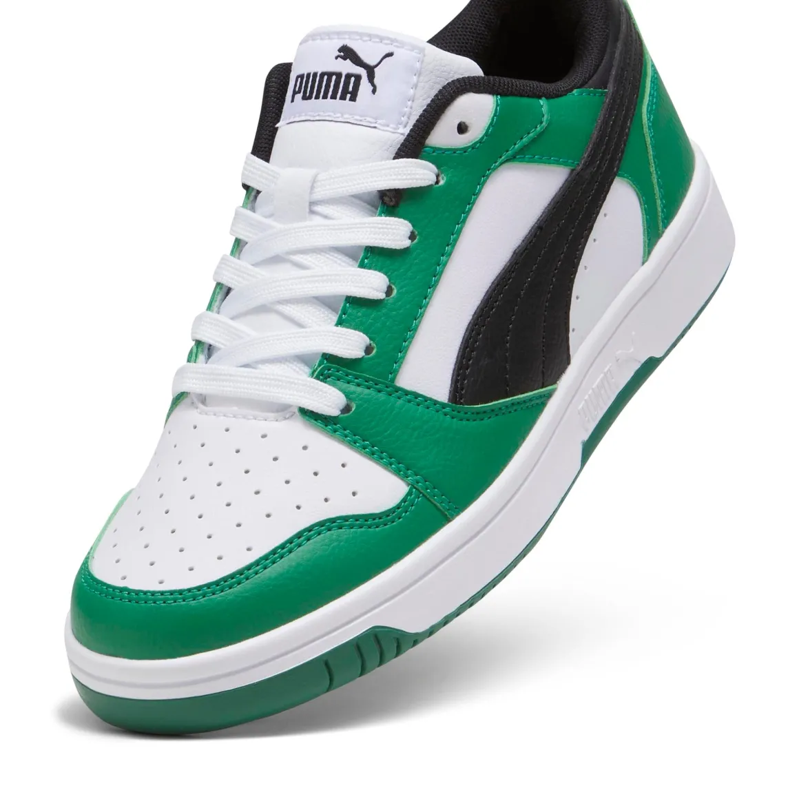 Sneakers bianche, verdi e nere da ragazzo Puma Rebound V6 Lo Jr