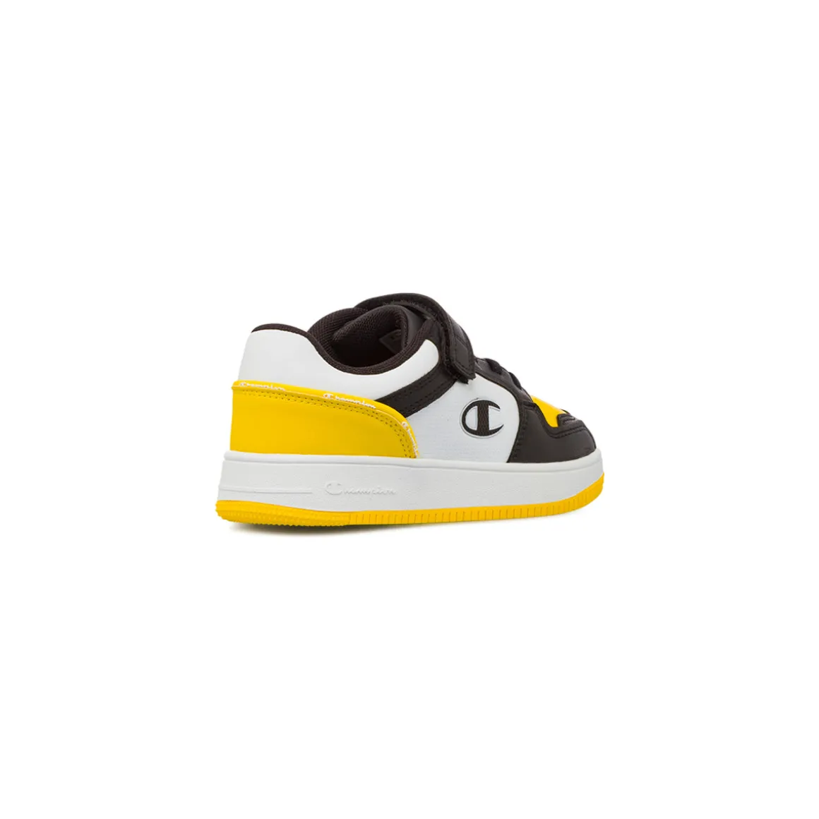 Sneakers bicolore bianco e nero con inserti gialli da Bambino Champion