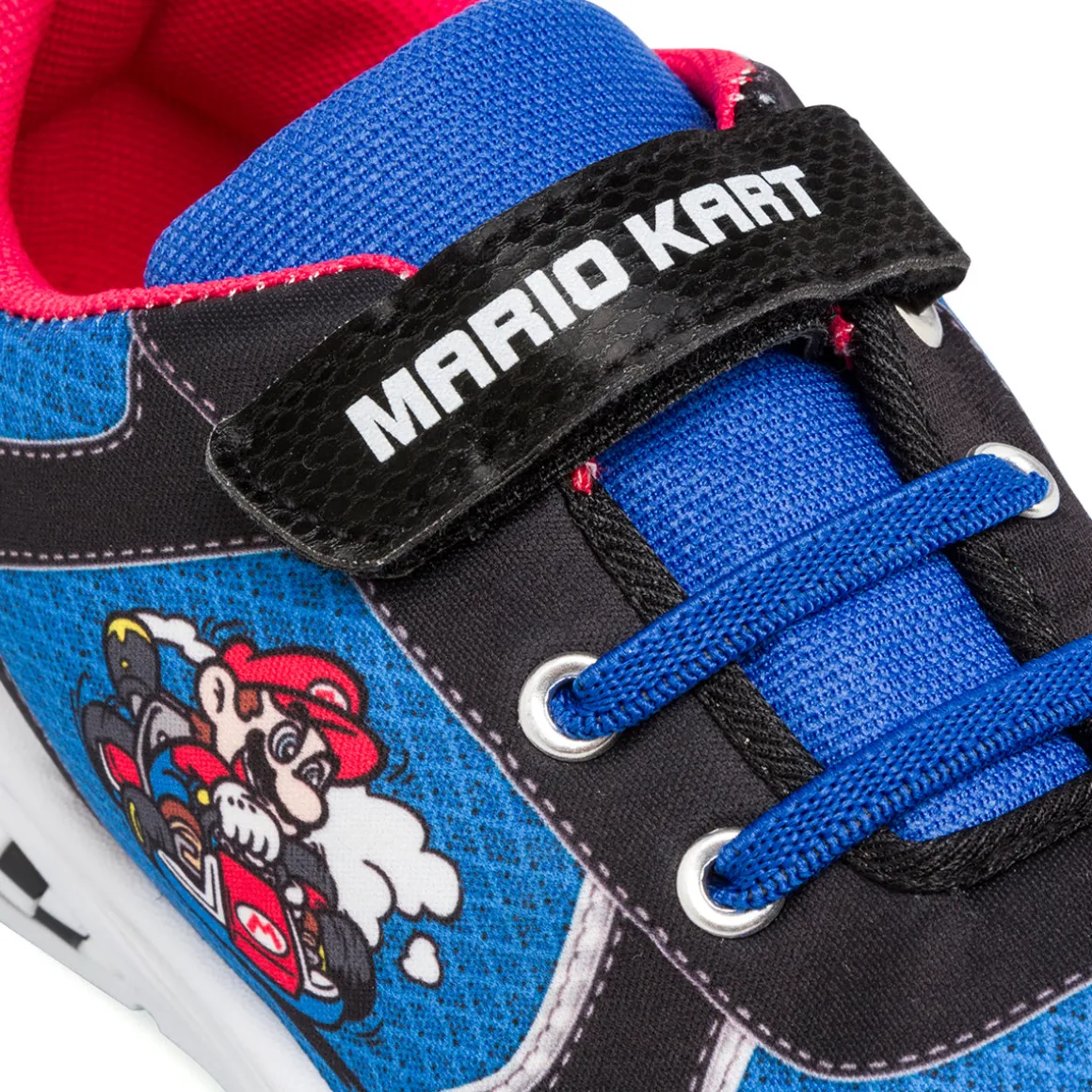 Sneakers blu e nere da ragazzo con luci nella suola Super Mario