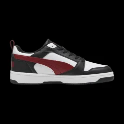 Sneakers casual da uomo bianche con dettagli neri e rossi e logo Puma Rebound V6