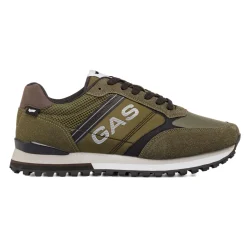 Sneakers casual verde militare da uomo con logo laterale Gas