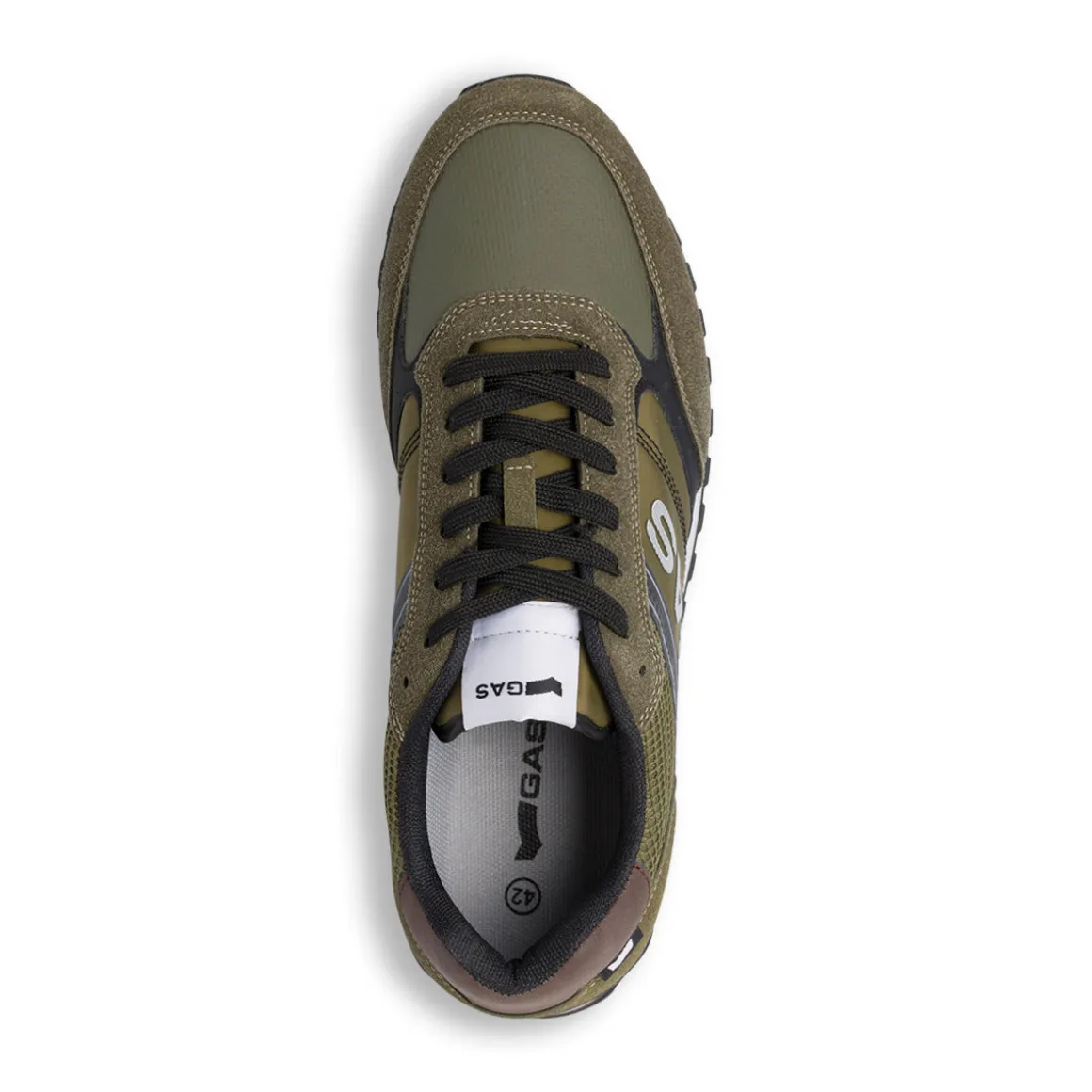 Sneakers casual verde militare da uomo con logo laterale Gas