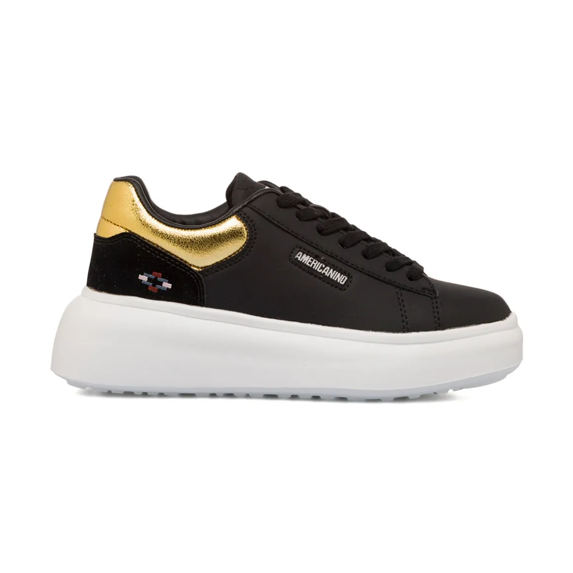 Sneakers con suola platform nere da donna con dettaglio oro Americanino