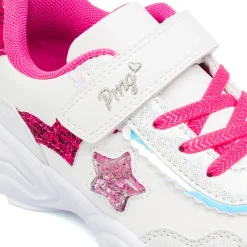 Sneakers da bambina bianche con dettagli fucsia glitter e stella Primigi