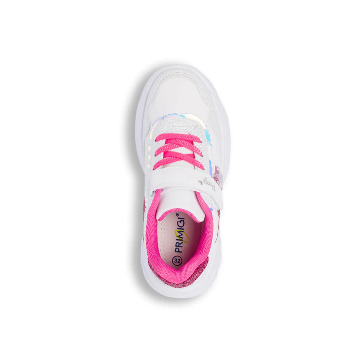 Sneakers da bambina bianche con dettagli fucsia glitter e stella Primigi