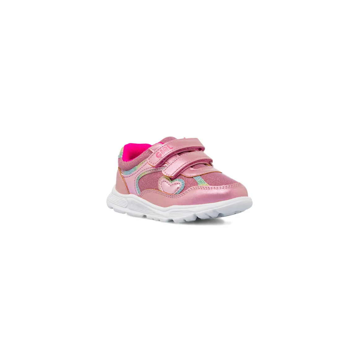 Sneakers da bambina rosa Chicco con cuore glitter e chiusura a strappi