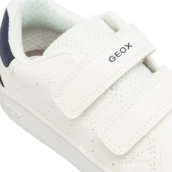 Sneakers da bambino bianche con strappi in velcro e dettagli blu Geox